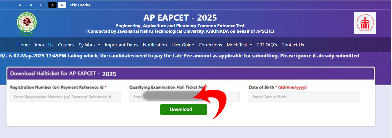 AP EAPCET Hall Ticket Enter Roll Number AP EAPCET Hall Ticket Enter Roll Number