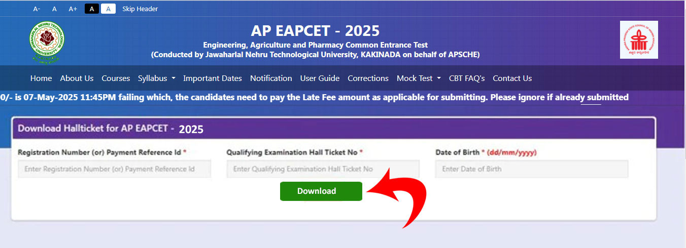 AP EAPCET Hall Ticket Enter Submit AP EAPCET Hall Ticket Enter Submit