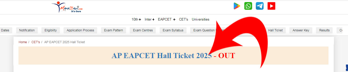 AP EAPCET Hall Ticket, Navigate to the MANABADI official results portal: manabadi.co.in AP EAPCET Hall Ticket, Navigate to the MANABADI official results portal: manabadi.co.in