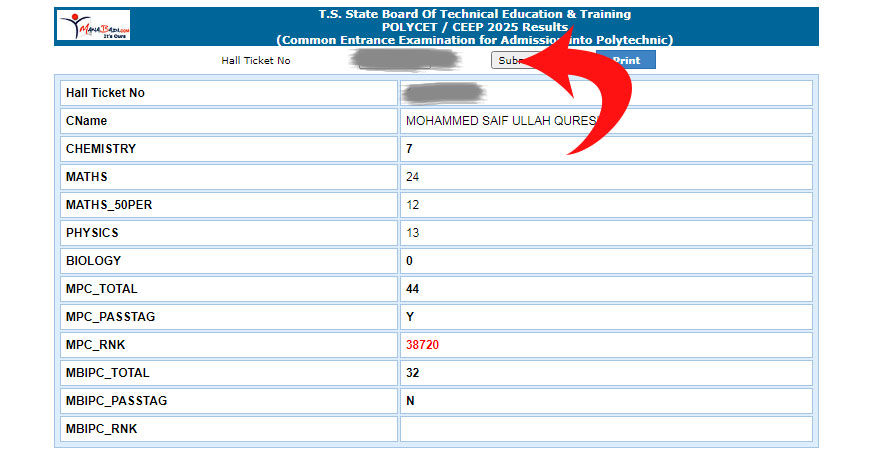 TS POLYCET Result Enter Submit TS POLYCET Result Enter Submit